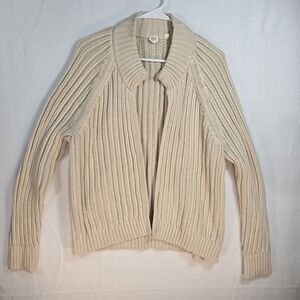 Gap Women's Beige Open Front Bomber Cardigan Sweater Cuff Sleeve Cable Knit Lg